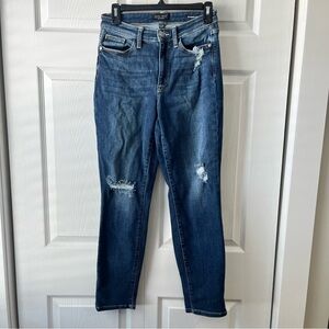 Judy Blue Boyfriend  Fit Distressed Tapered Dark Blue Jeans Size 1/25 JB82328MD